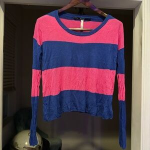 Kensie Crewneck Pink and Blue Striped Sweater Size Small